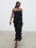 Perla Bandeau Ruffle Midaxi Dress - Black sold by Pretty Lavish