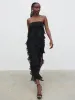 Perla Bandeau Ruffle Midaxi Dress - Black sold by Pretty Lavish