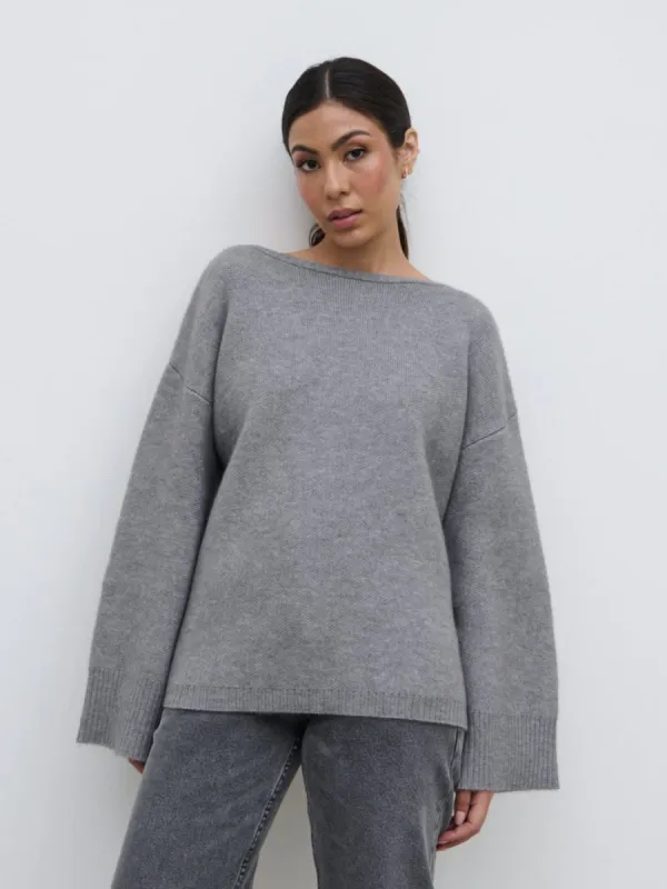 Quinn Knit Jumper - Grey sold by Pretty Lavish