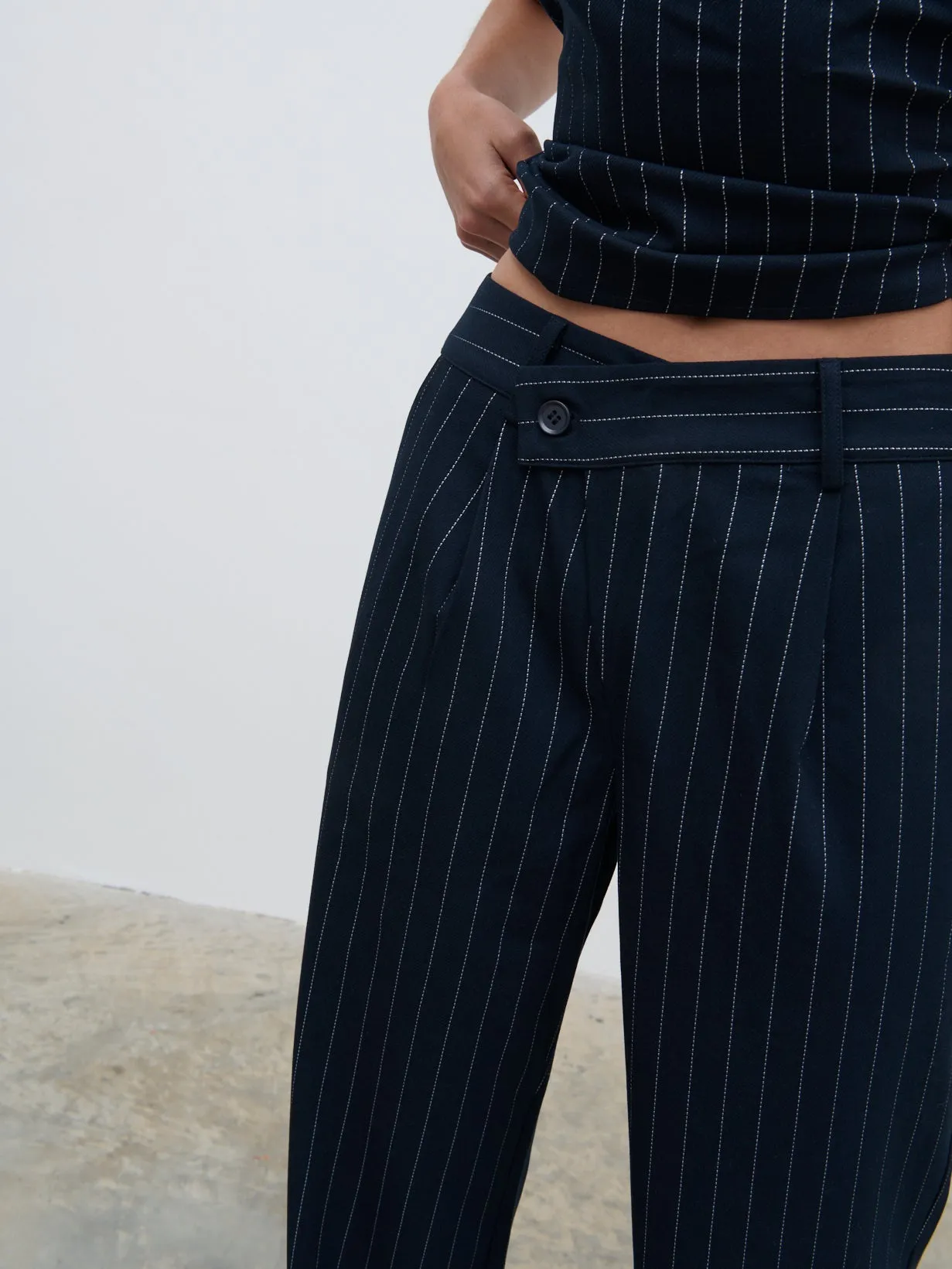 Flynn Slouchy Pinstripe Trousers - Navy sold by Pretty Lavish product image thumbnail 3