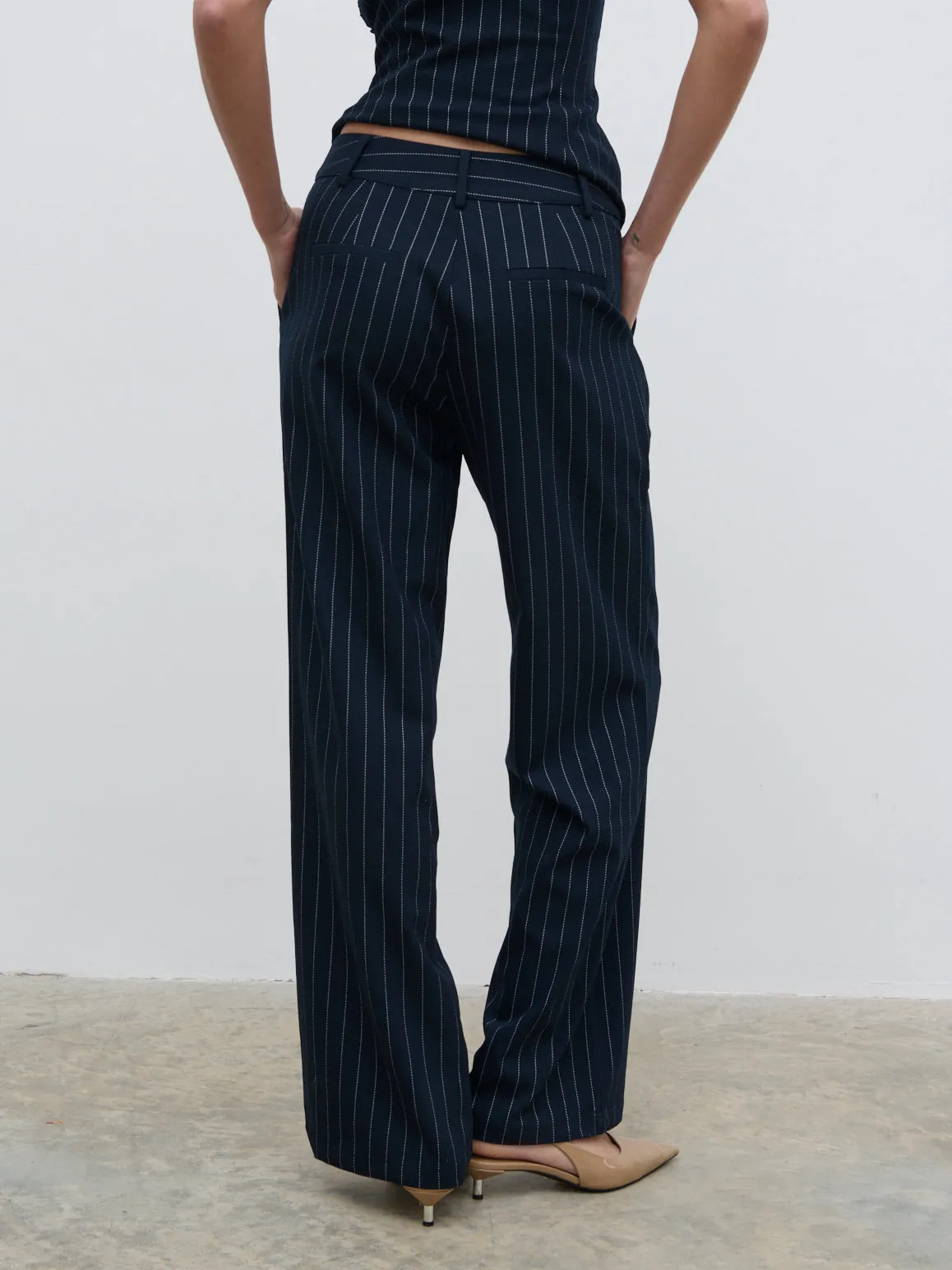 Flynn Slouchy Pinstripe Trousers - Navy sold by Pretty Lavish product image thumbnail 4