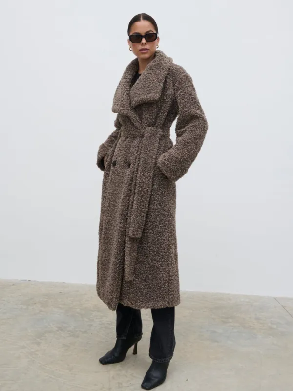 Mahli Shaggy Texture Robe Coat - Taupe sold by Pretty Lavish