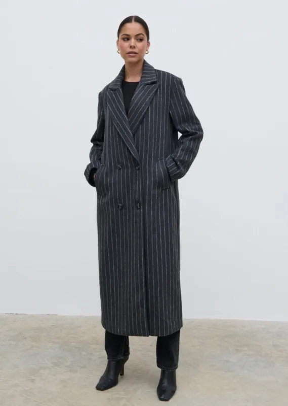 Briar Pinstripe Top Coat - Charcoal and White sold by Pretty Lavish