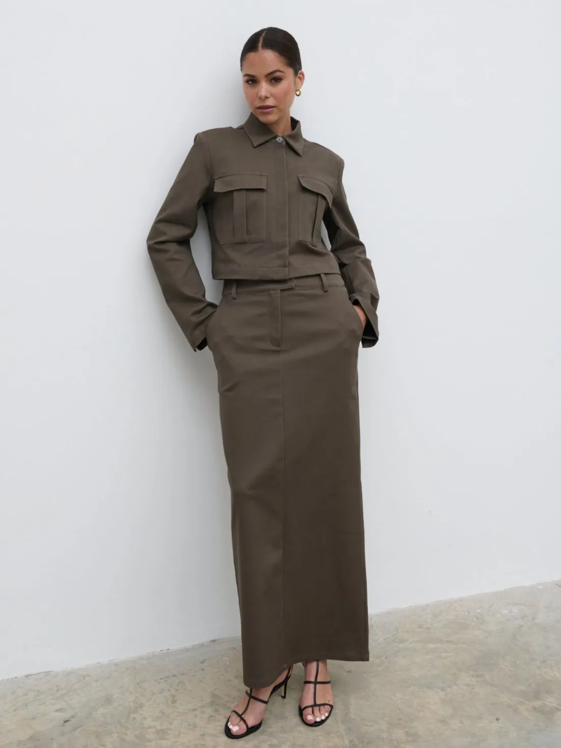 Brady Tailored Maxi Skirt - Taupe sold by Pretty Lavish