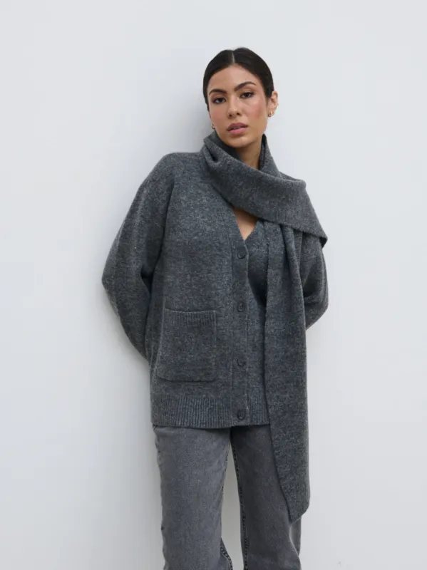 Murphy Cardigan Knit Scarf Set - Charcoal sold by Pretty Lavish