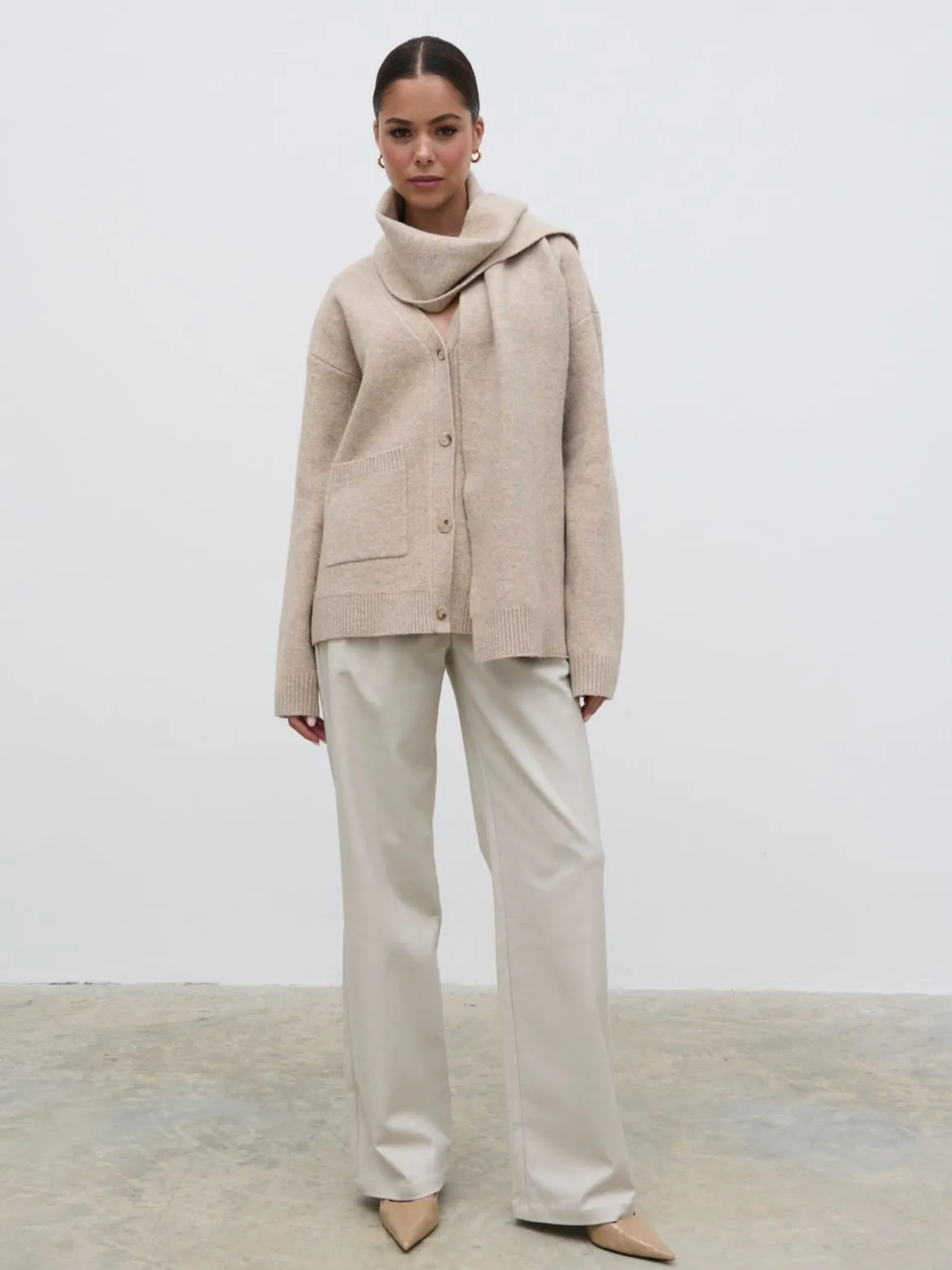 Murphy Cardigan Knit Scarf Set - Beige sold by Pretty Lavish