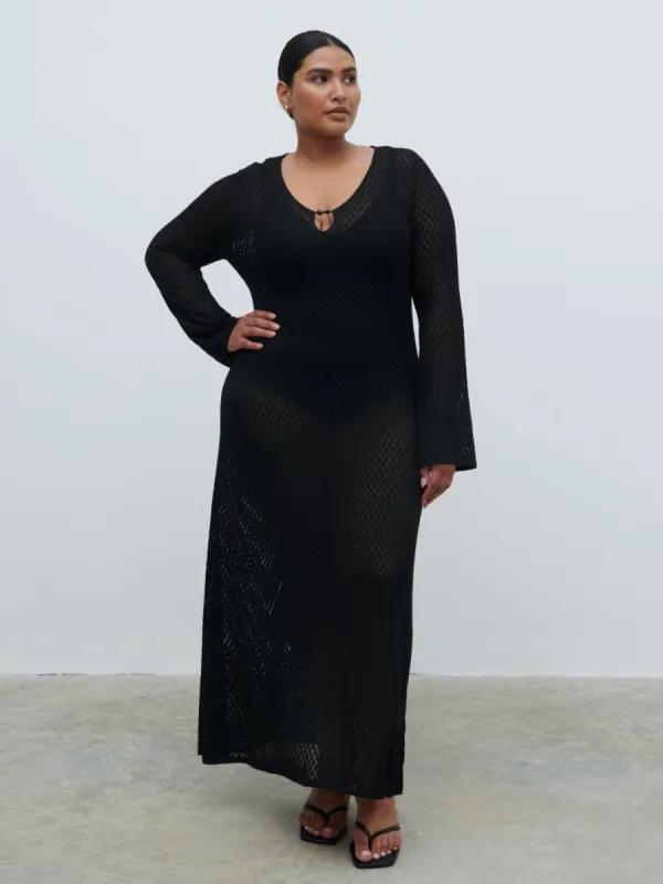 Croisette Knit Beaded Midaxi Dress Curve - Black sold by Pretty Lavish