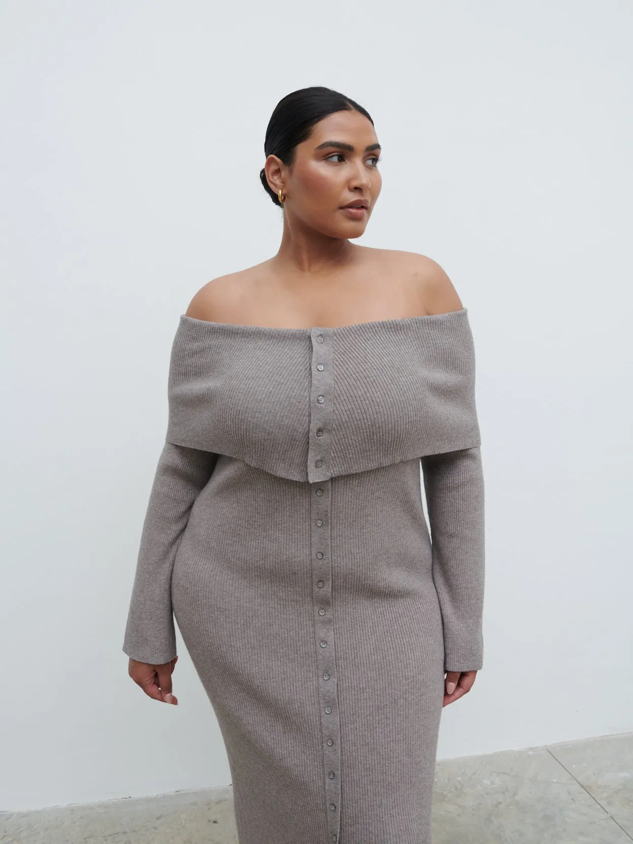 Elora Bardot Knit Maxi Dress Curve - Mink sold by Pretty Lavish product image thumbnail 2