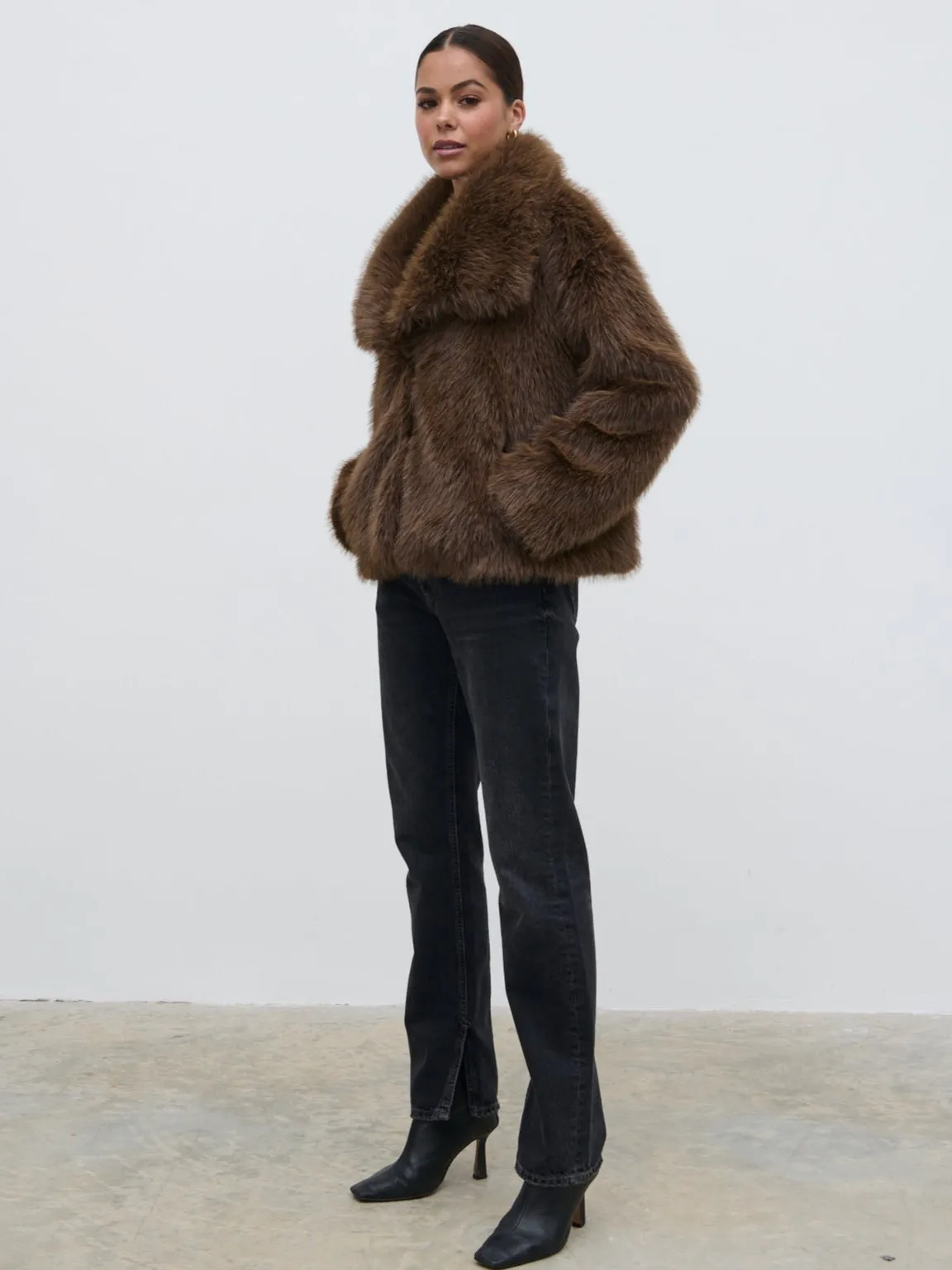 Ettalie Short Faux Fur Coat - Brown sold by Pretty Lavish product image thumbnail 3