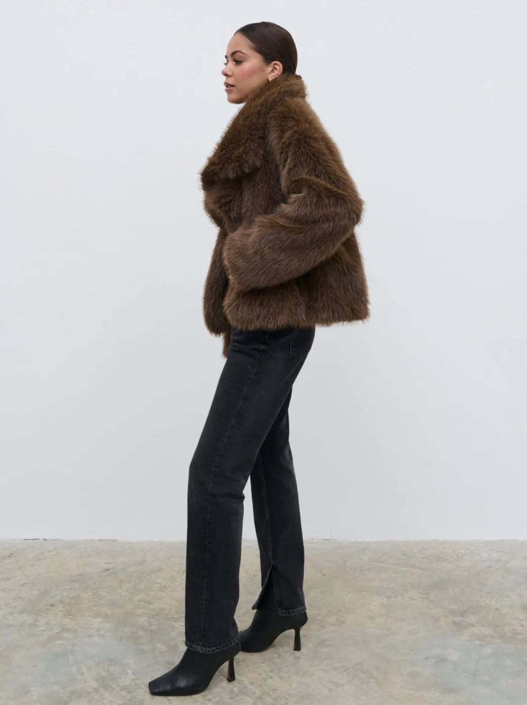 Ettalie Short Faux Fur Coat - Brown sold by Pretty Lavish product image thumbnail 5