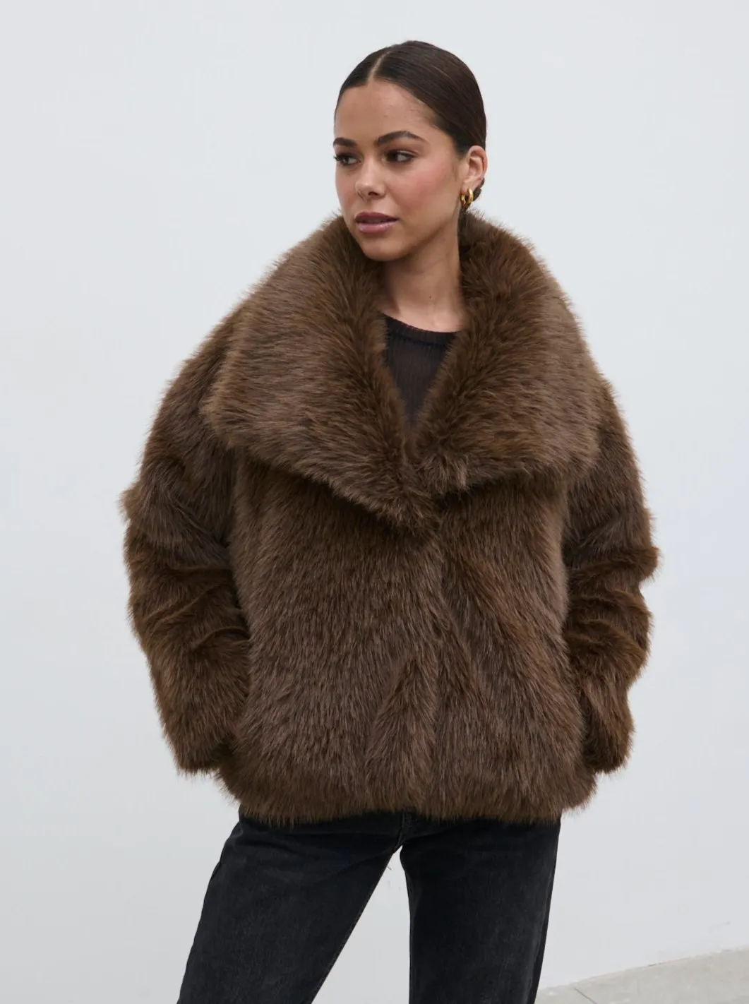 Ettalie Short Faux Fur Coat - Brown sold by Pretty Lavish product image thumbnail 4
