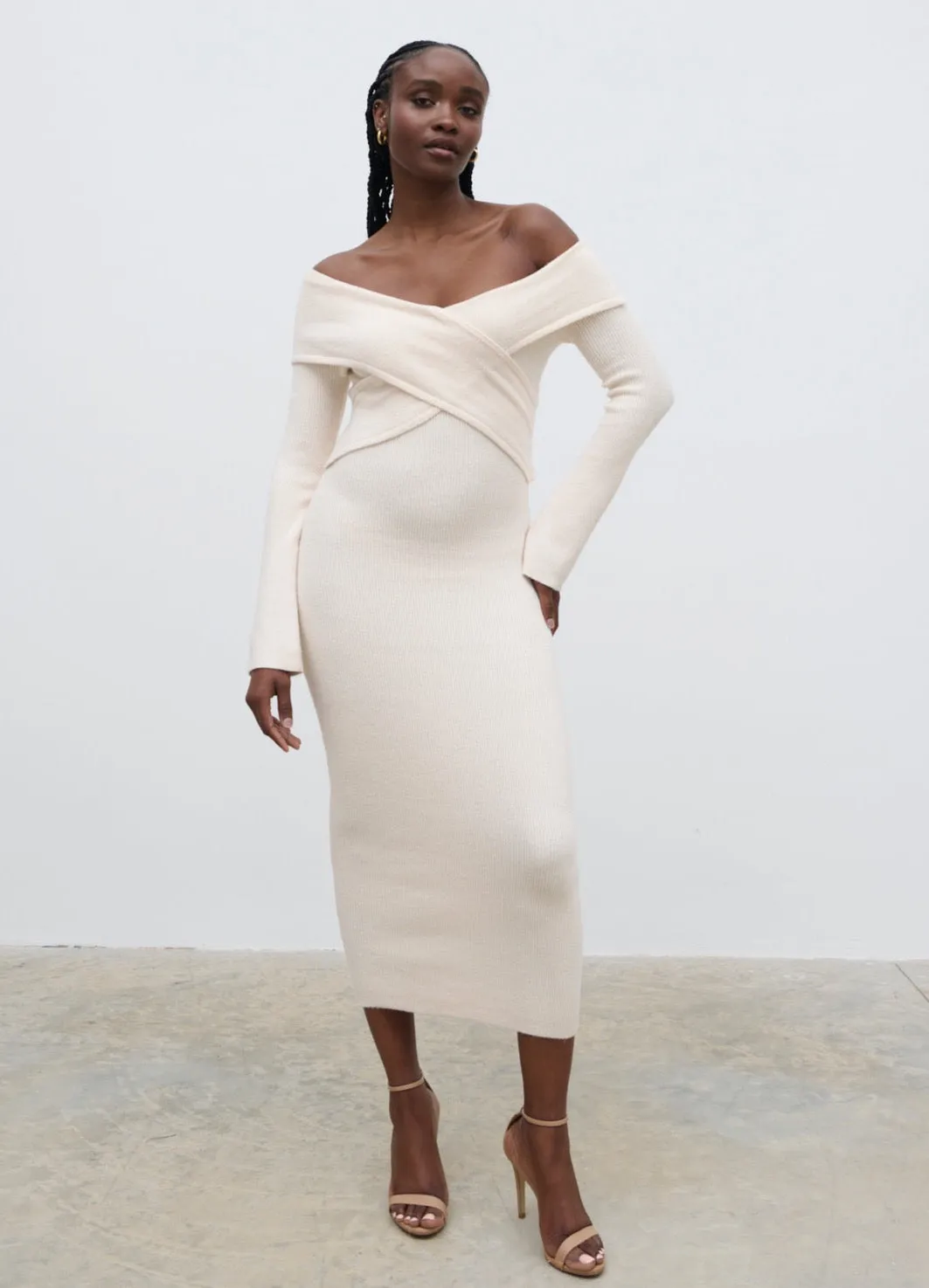 Danica Wrap Knit Midaxi Dress - Cream sold by Pretty Lavish