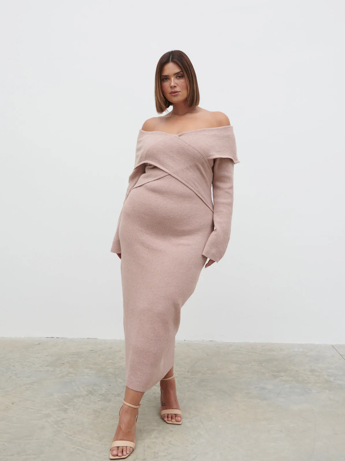 Danica Wrap Knit Midaxi Dress Curve - Pink sold by Pretty Lavish