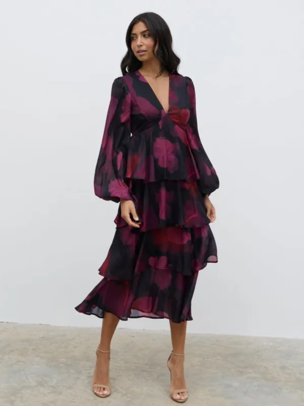 Ashton Ruffle Midi Dress - Berry sold by Pretty Lavish