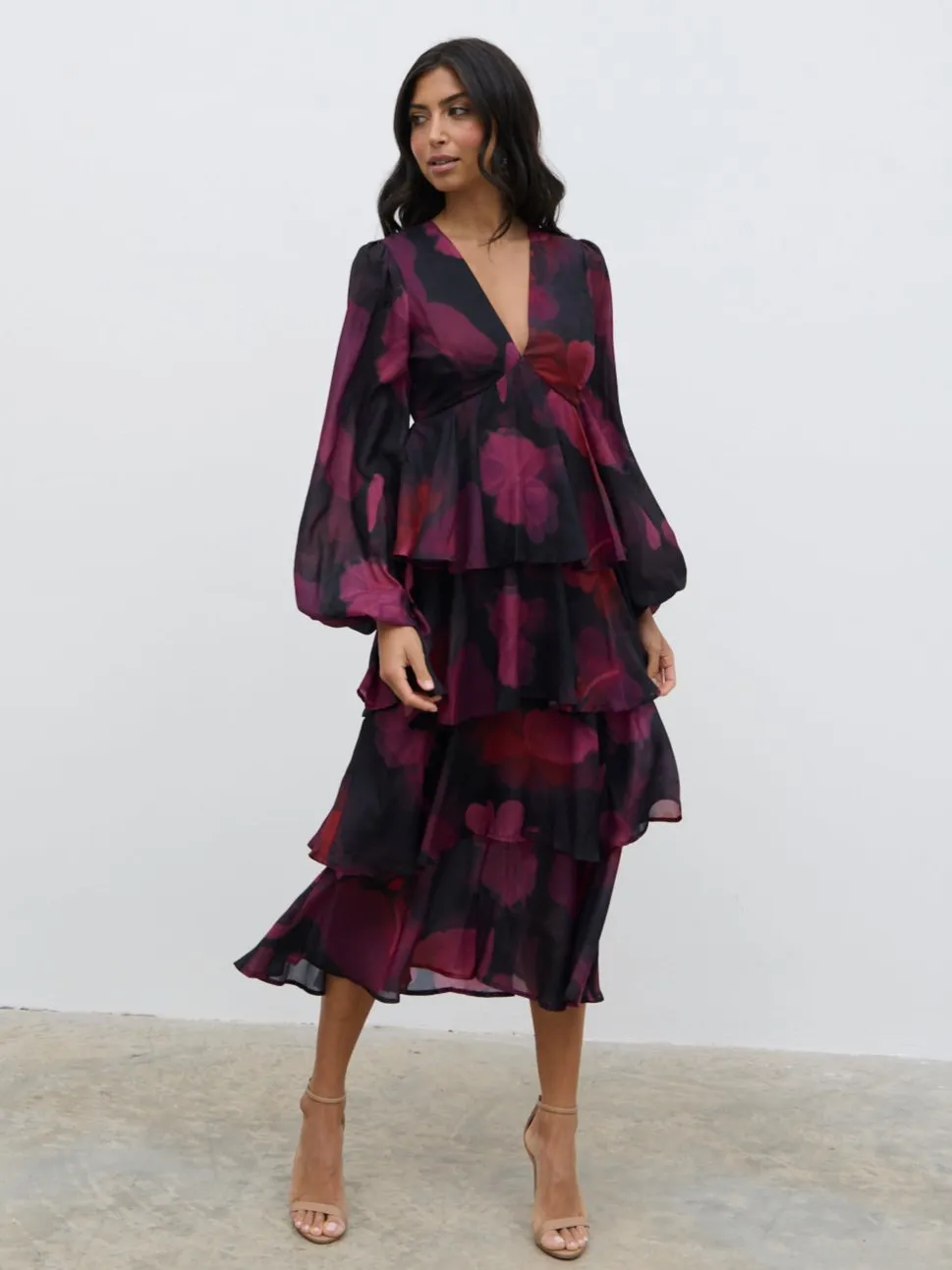 Ashton Ruffle Midi Dress - Berry sold by Pretty Lavish
