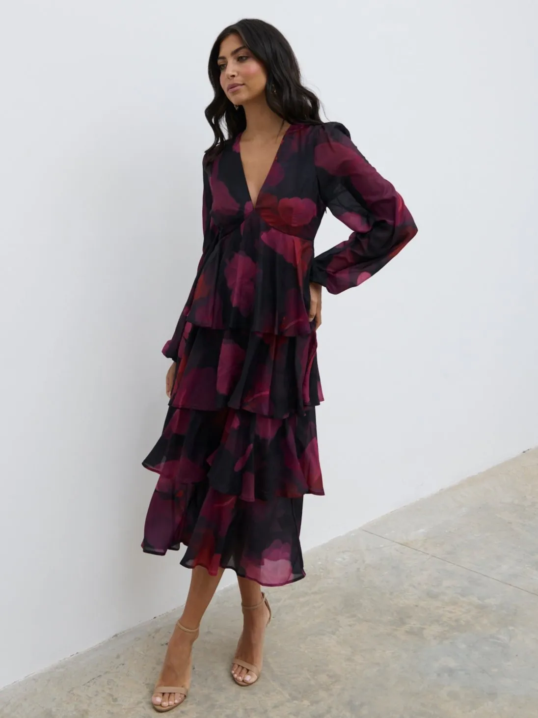 Ashton Ruffle Midi Dress - Berry sold by Pretty Lavish product image thumbnail 5