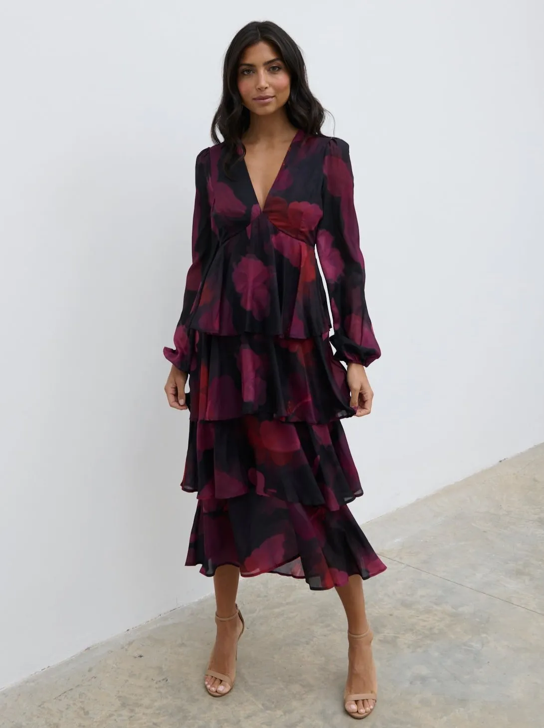 Ashton Ruffle Midi Dress - Berry sold by Pretty Lavish product image thumbnail 3