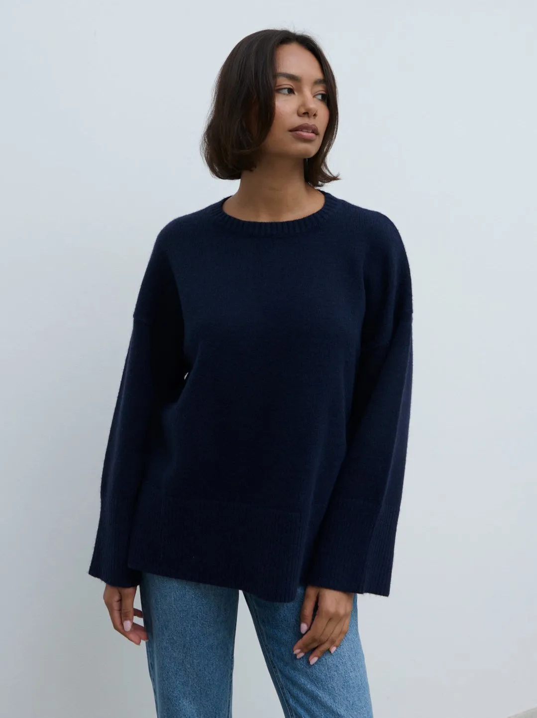 Finnity Slouchy Crew Neck Knit Jumper - Navy sold by Pretty Lavish product image thumbnail 2
