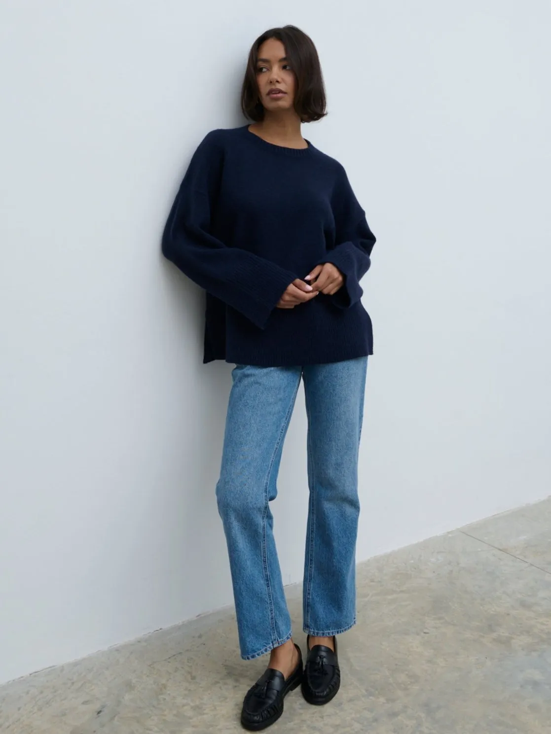 Finnity Slouchy Crew Neck Knit Jumper - Navy sold by Pretty Lavish product image thumbnail 3