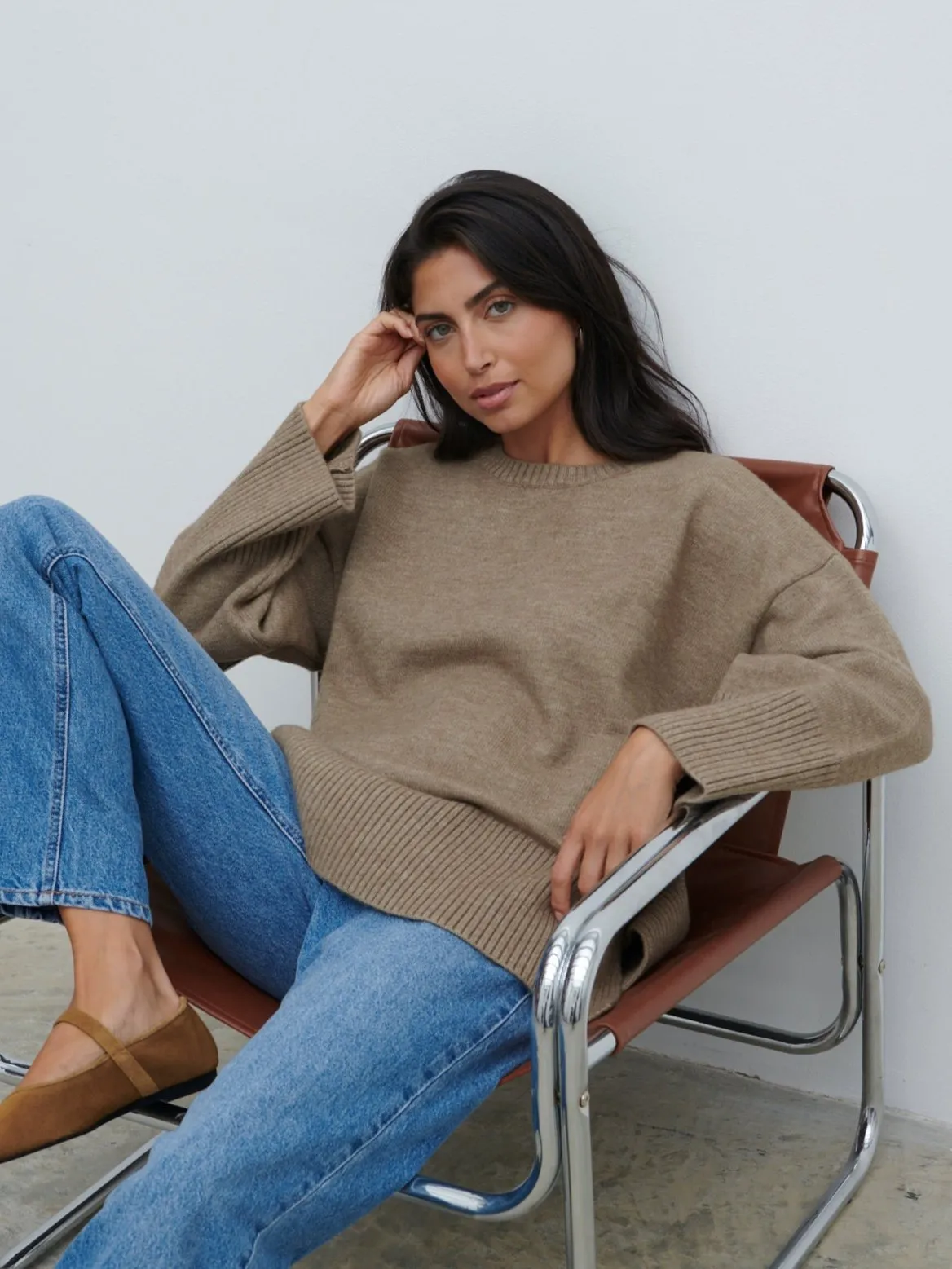 Finnity Slouchy Crew Neck Knit Jumper - Mushroom sold by Pretty Lavish product image thumbnail 4