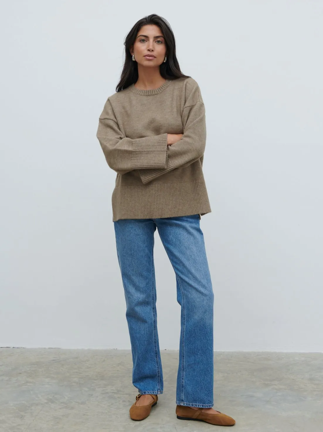 Finnity Slouchy Crew Neck Knit Jumper - Mushroom sold by Pretty Lavish