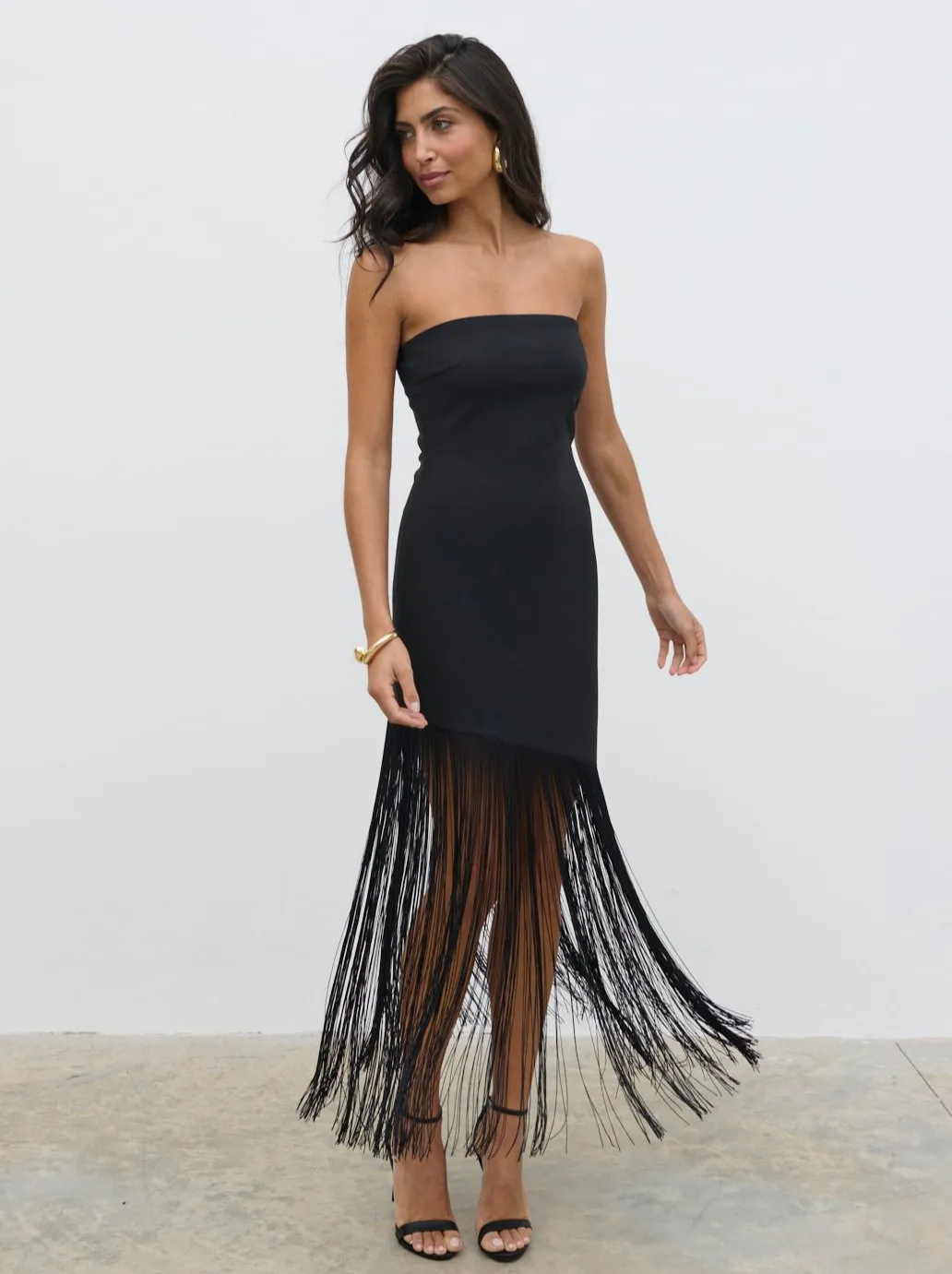 Eliana Bandeau Fringed Dress - Black sold by Pretty Lavish