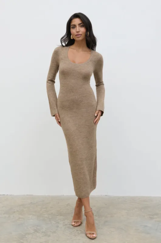 Clara Scoop Neck Knit Dress - Brown sold by Pretty Lavish