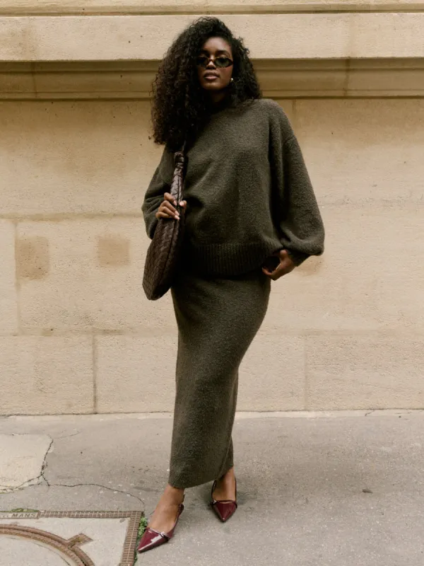 Camille Midaxi Knit Skirt - Bark sold by Pretty Lavish