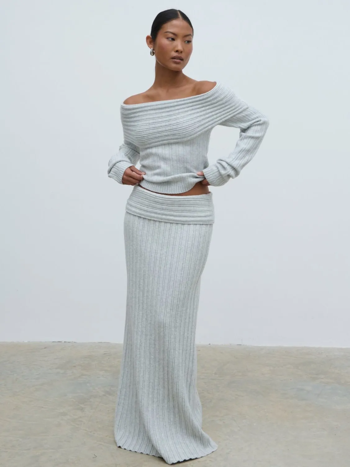 Petra Cosy Rib Knit Maxi Skirt - Grey Marl sold by Pretty Lavish product image thumbnail 3