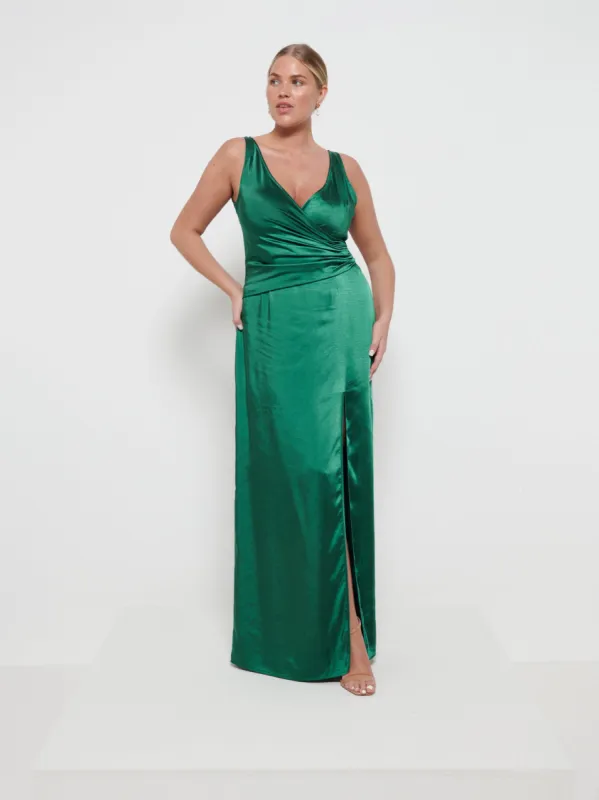 Esmee Wrap Maxi Bridesmaid Dress - Matte Emerald sold by Pretty Lavish
