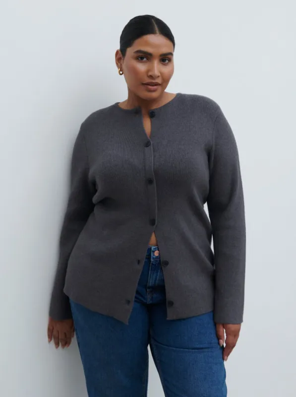 Shyla Fitted Knit Cardigan Curve - Charcoal sold by Pretty Lavish