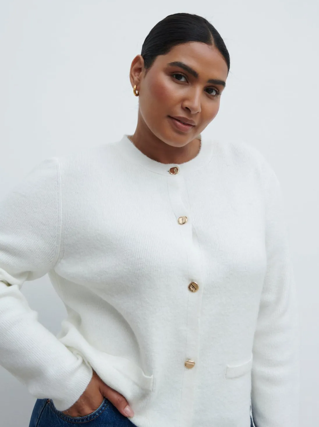 Sabrina Gold Button Knit Cardigan Curve - Cream sold by Pretty Lavish product image thumbnail 3