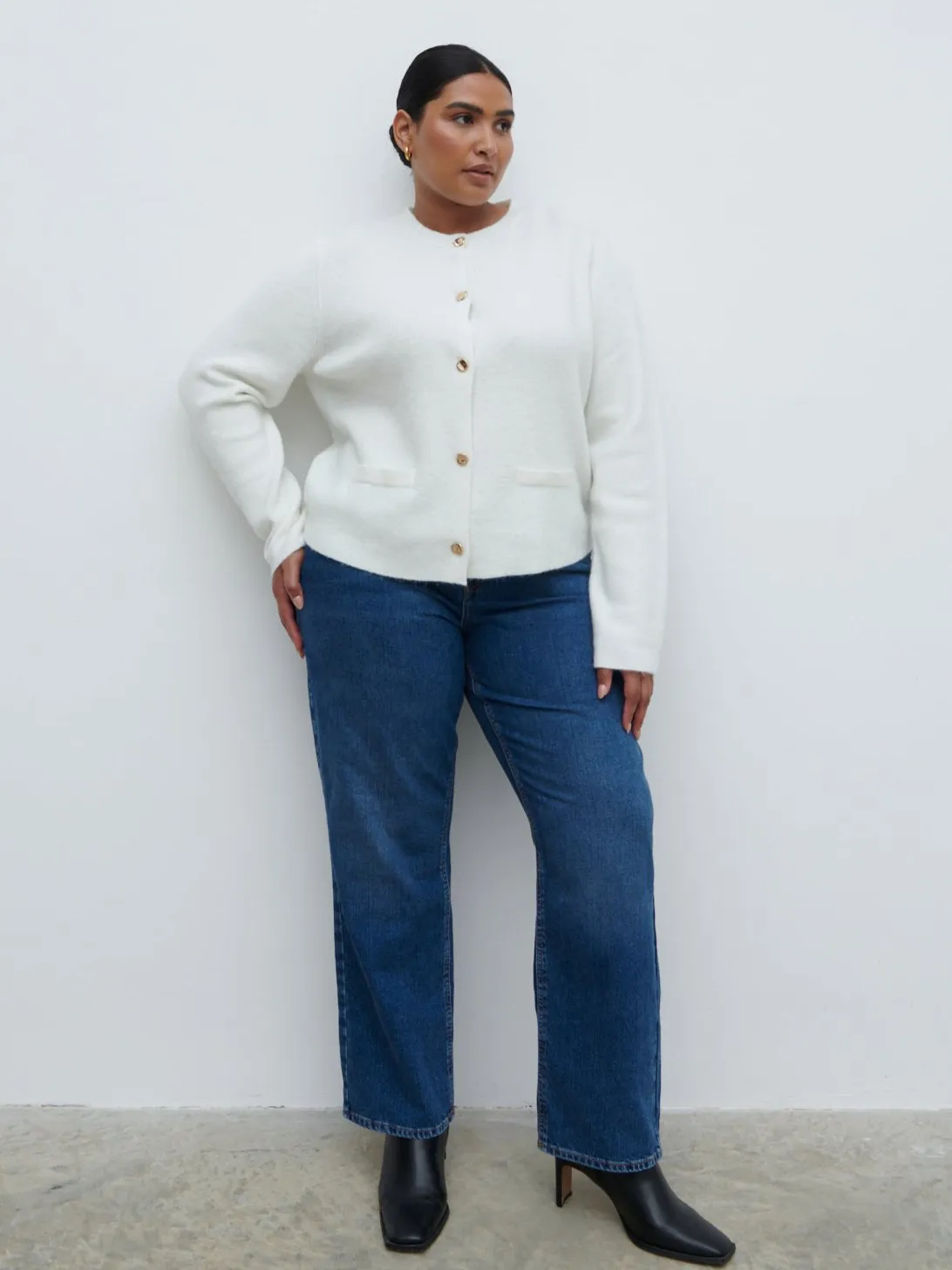 Sabrina Gold Button Knit Cardigan Curve - Cream sold by Pretty Lavish product image thumbnail 2