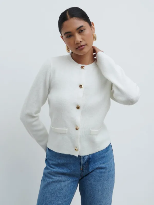 Sabrina Gold Button Knit Cardigan - Ecru sold by Pretty Lavish