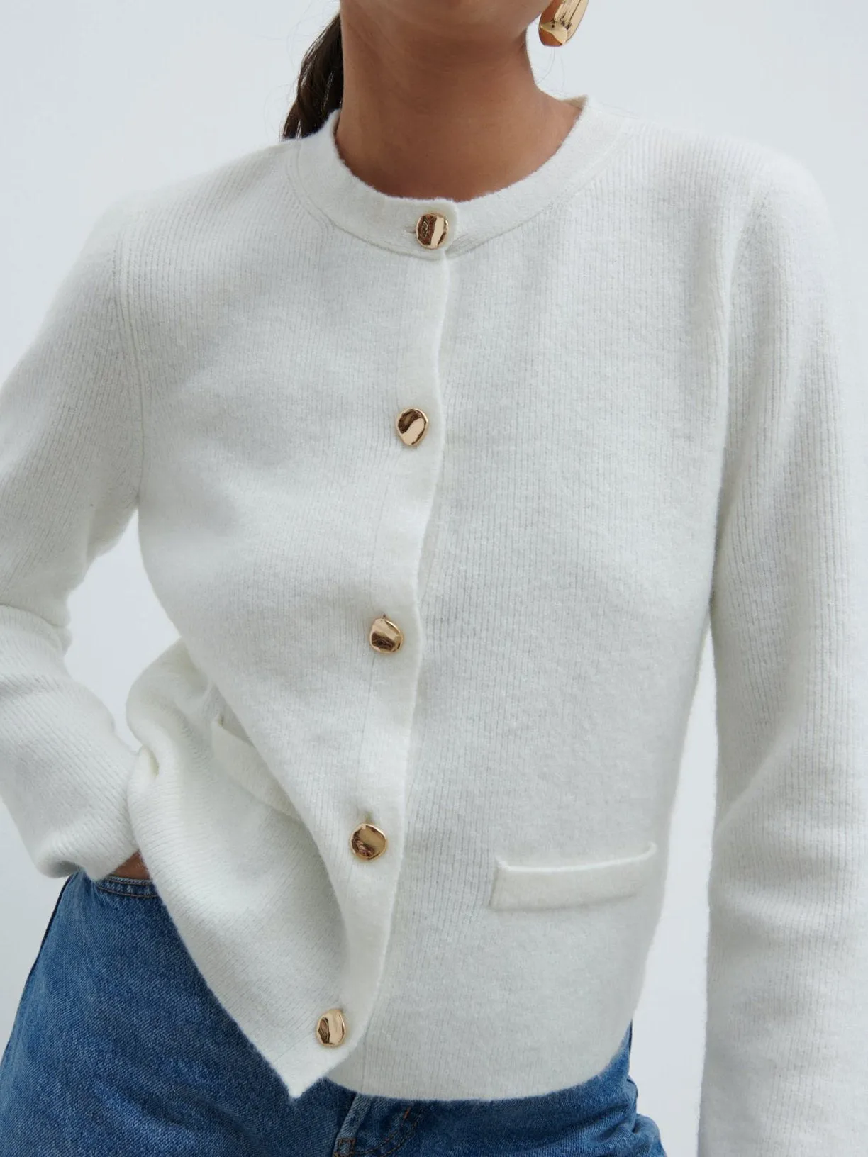 Sabrina Gold Button Knit Cardigan - Ecru sold by Pretty Lavish product image thumbnail 3