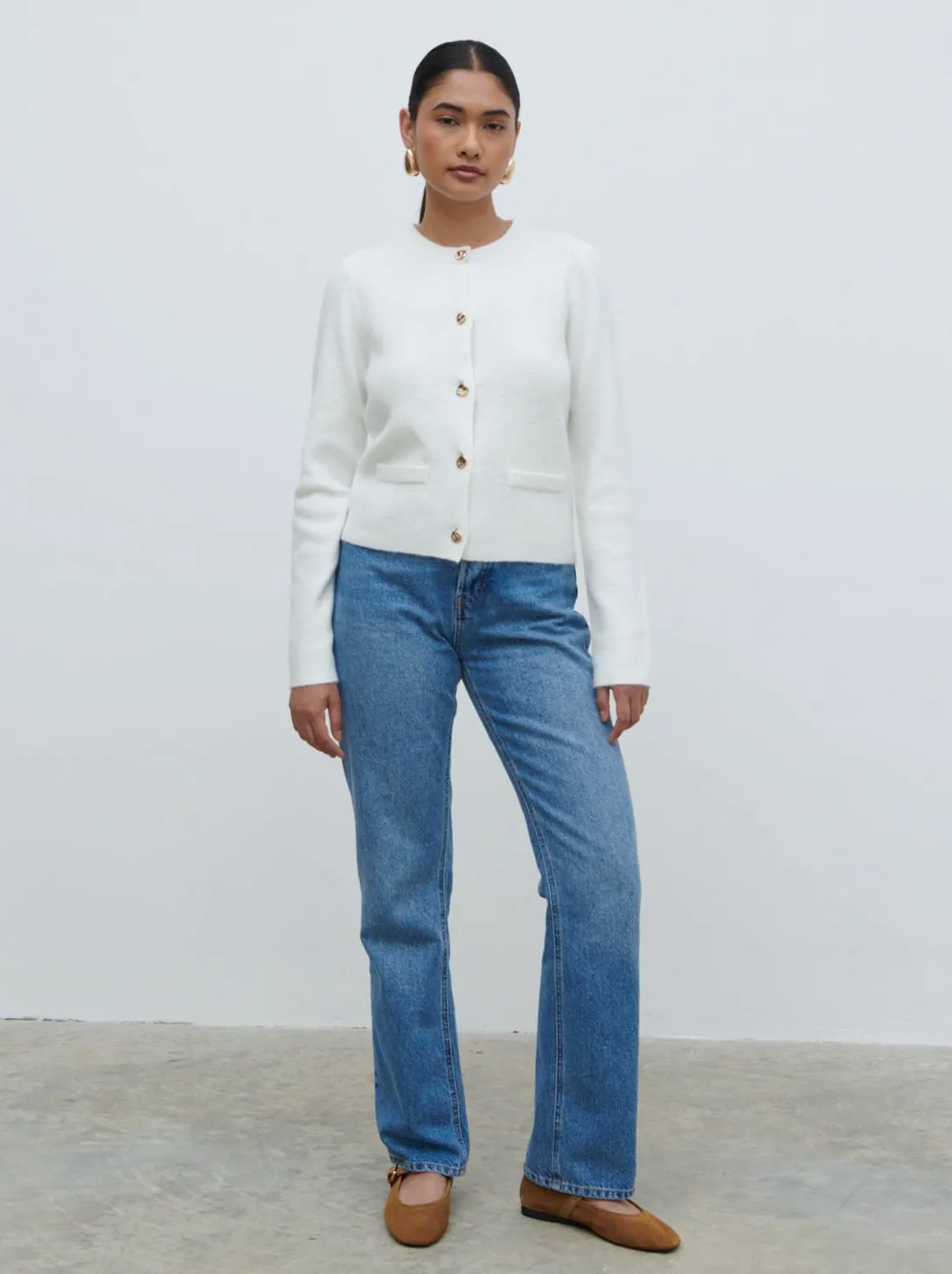 Sabrina Gold Button Knit Cardigan - Ecru sold by Pretty Lavish product image thumbnail 2