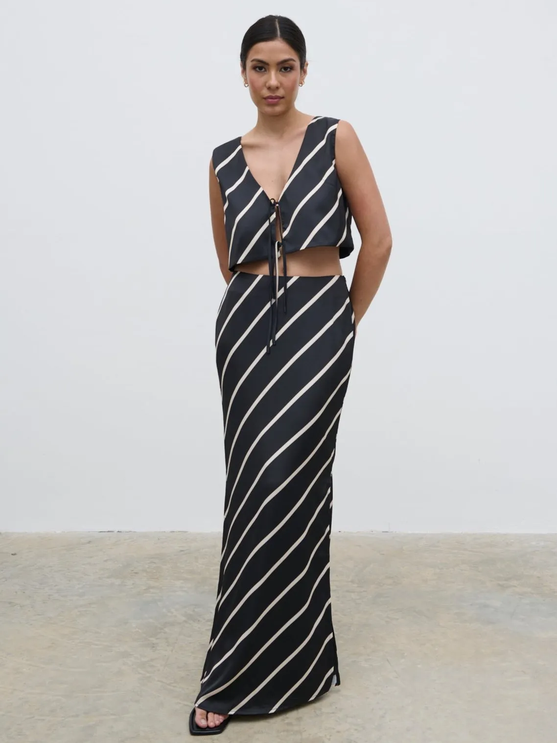 Zuri Tied Striped Top - Black and Cream Asymmetric Stripe sold by Pretty Lavish product image thumbnail 5