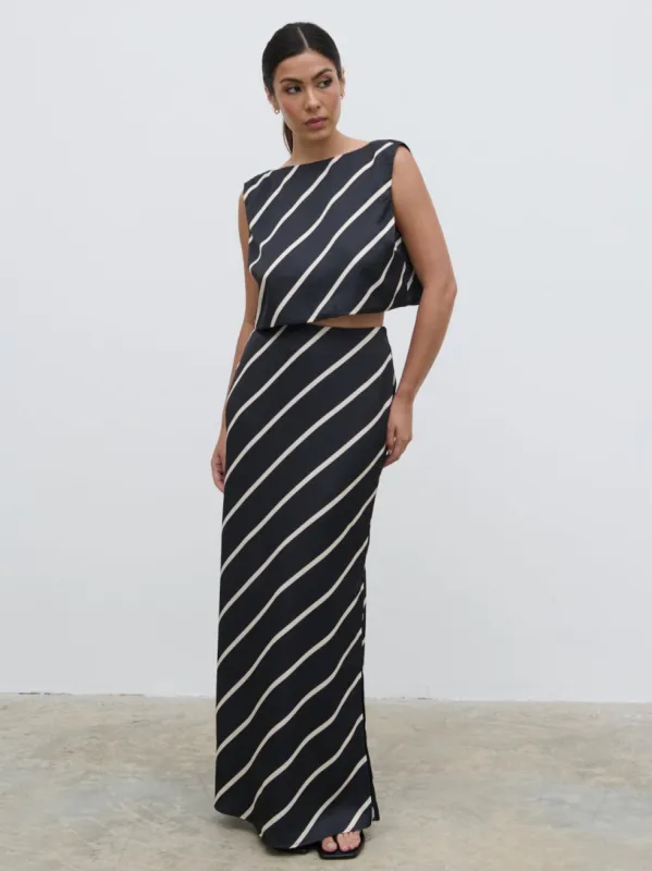Zuri Tied Striped Top - Black and Cream Asymmetric Stripe sold by Pretty Lavish