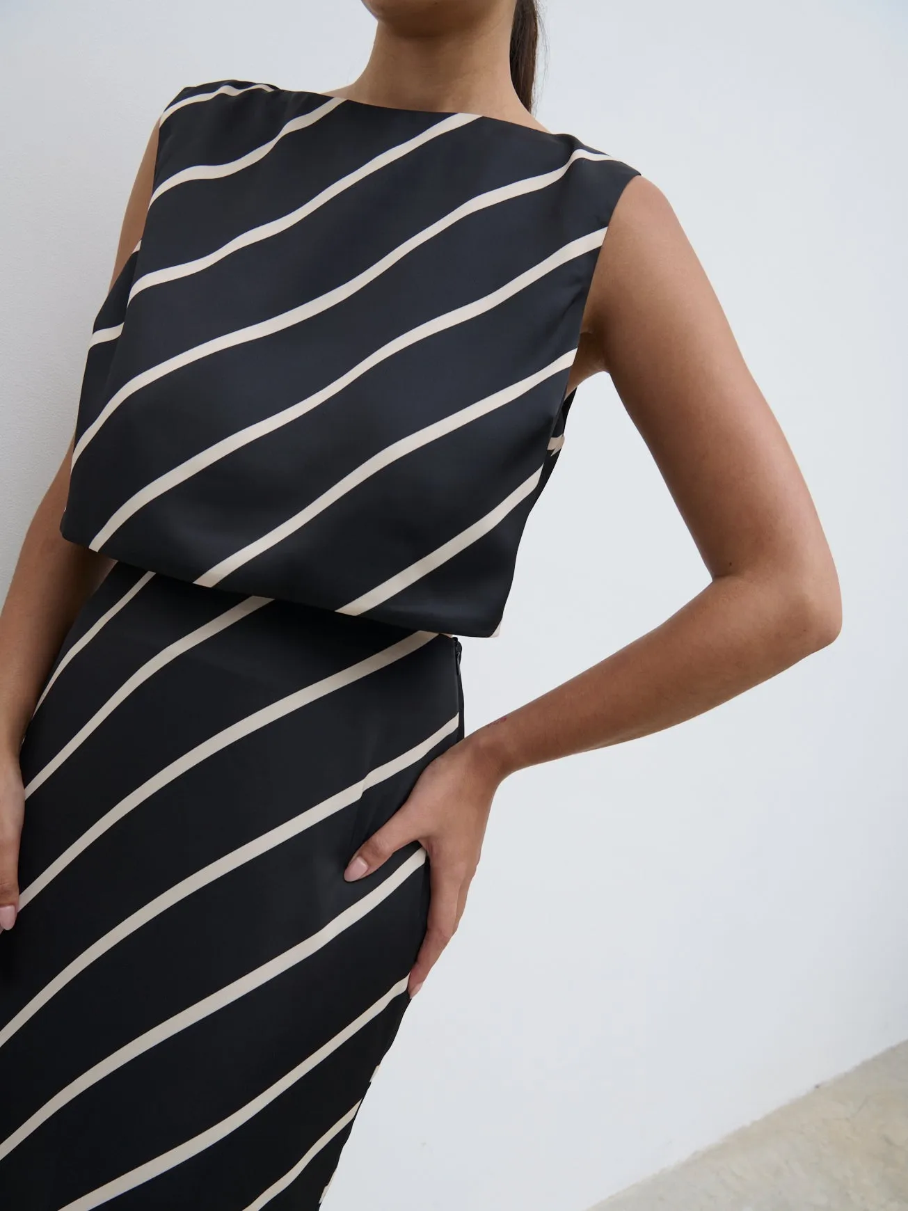 Zuri Tied Striped Top - Black and Cream Asymmetric Stripe sold by Pretty Lavish product image thumbnail 2