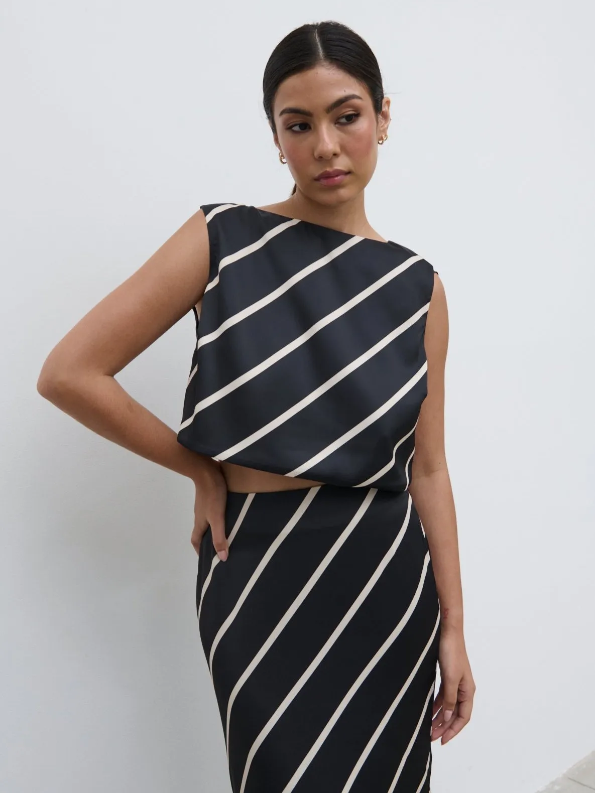 Zuri Tied Striped Top - Black and Cream Asymmetric Stripe sold by Pretty Lavish product image thumbnail 4