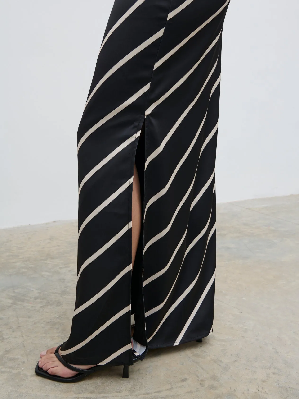 Zuri Maxi Skirt - Black and Cream Asymmetric Stripe sold by Pretty Lavish product image thumbnail 2