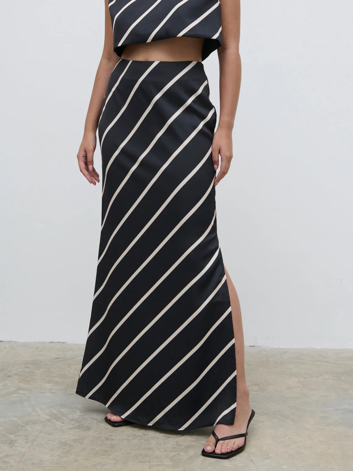 Zuri Maxi Skirt - Black and Cream Asymmetric Stripe sold by Pretty Lavish product image thumbnail 3