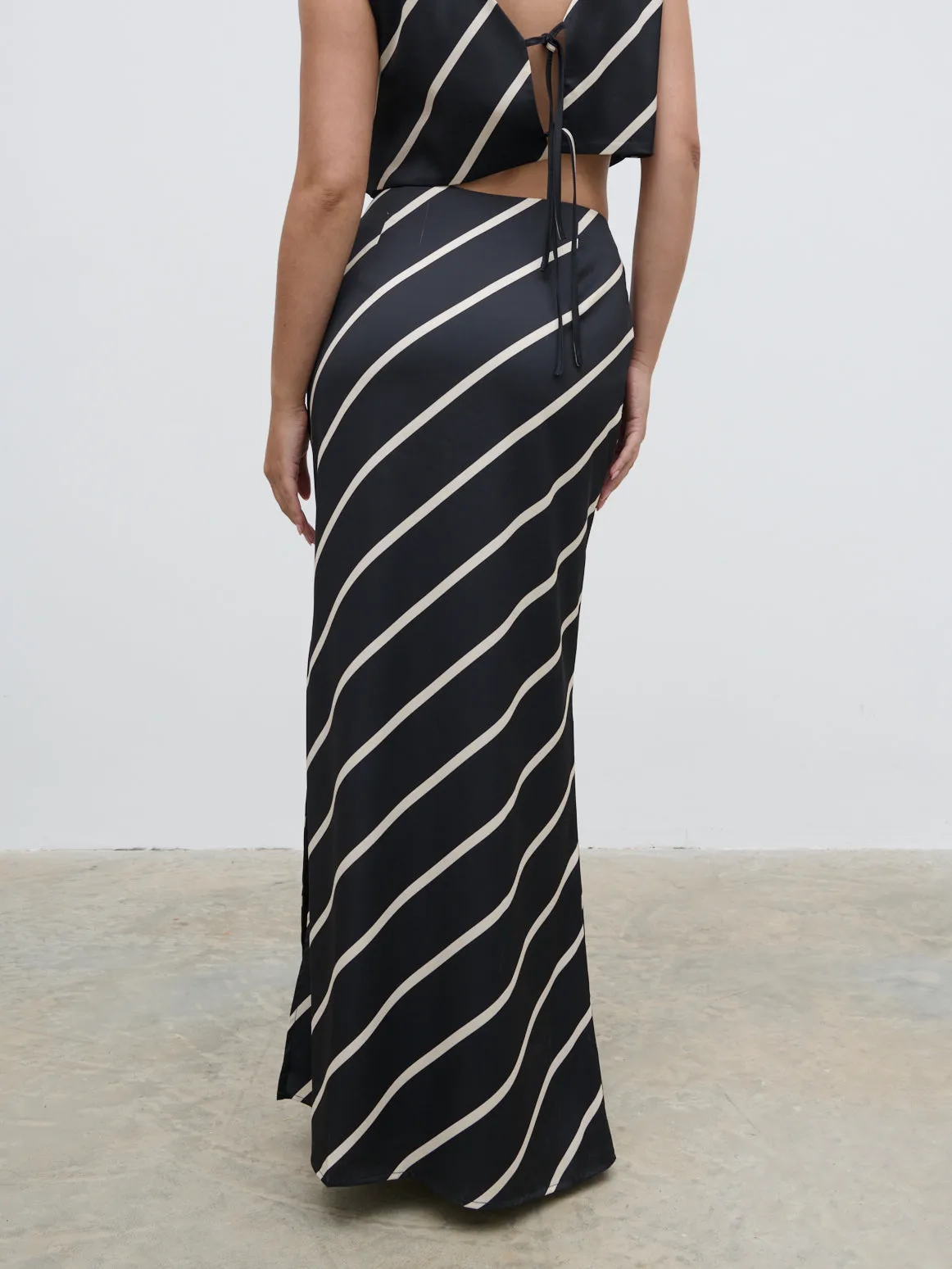 Zuri Maxi Skirt - Black and Cream Asymmetric Stripe sold by Pretty Lavish product image thumbnail 5