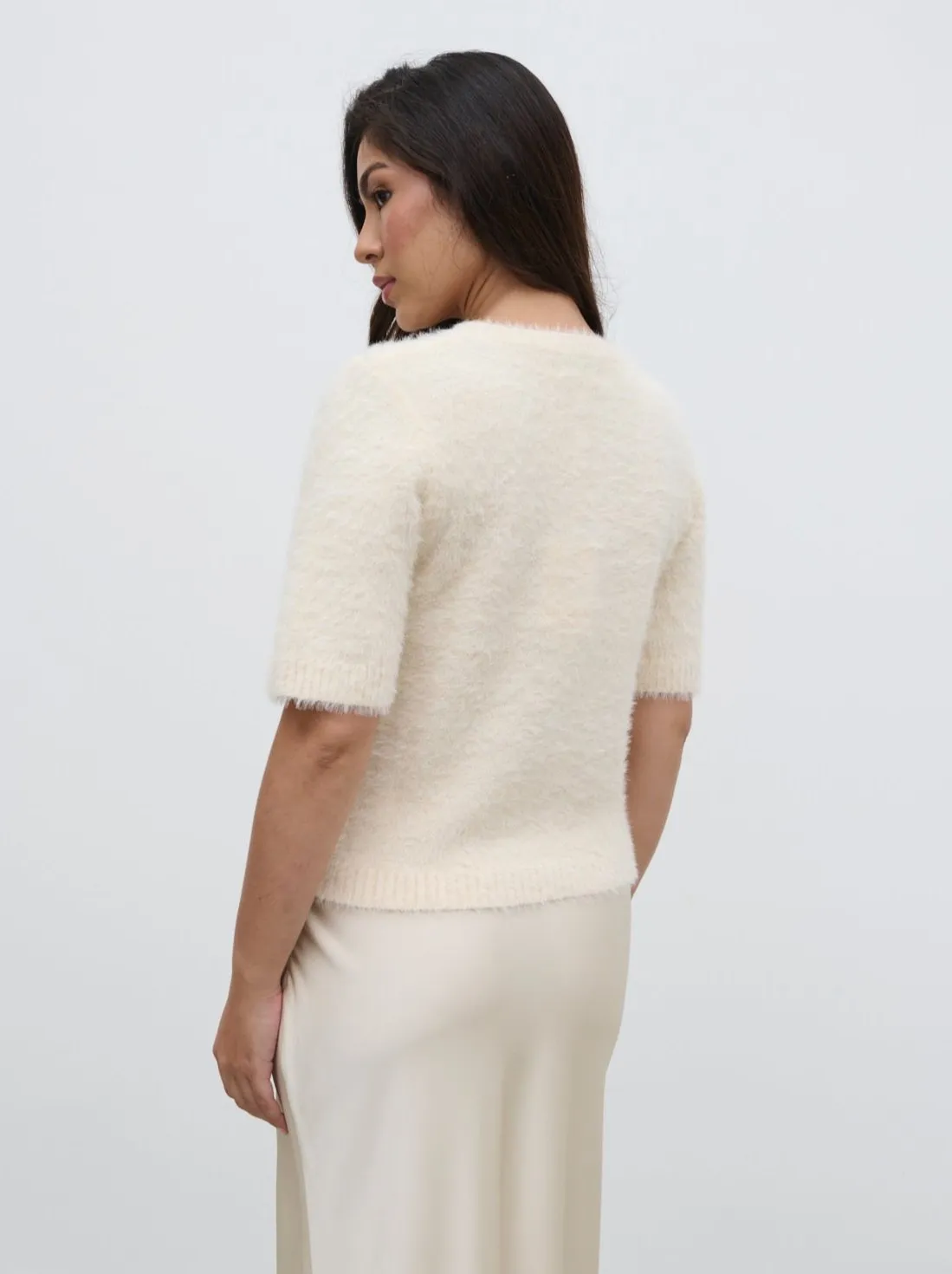 Kelly Cropped Fluffy Knit T-Shirt - Cream sold by Pretty Lavish product image thumbnail 4
