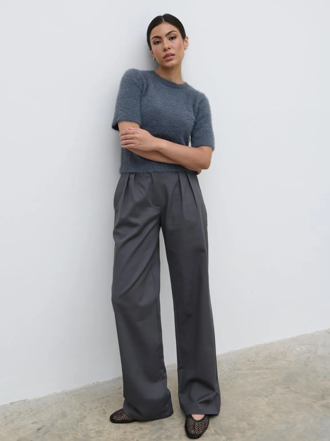 Kelly Cropped Fluffy Knit T-Shirt - Charcoal sold by Pretty Lavish product image thumbnail 3