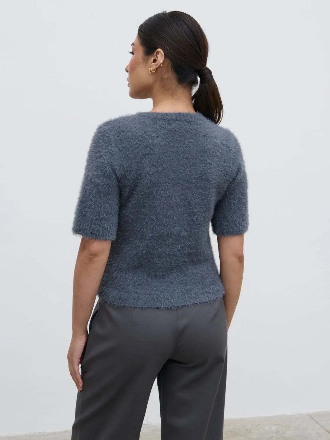 Kelly Cropped Fluffy Knit T-Shirt - Charcoal sold by Pretty Lavish product image thumbnail 4
