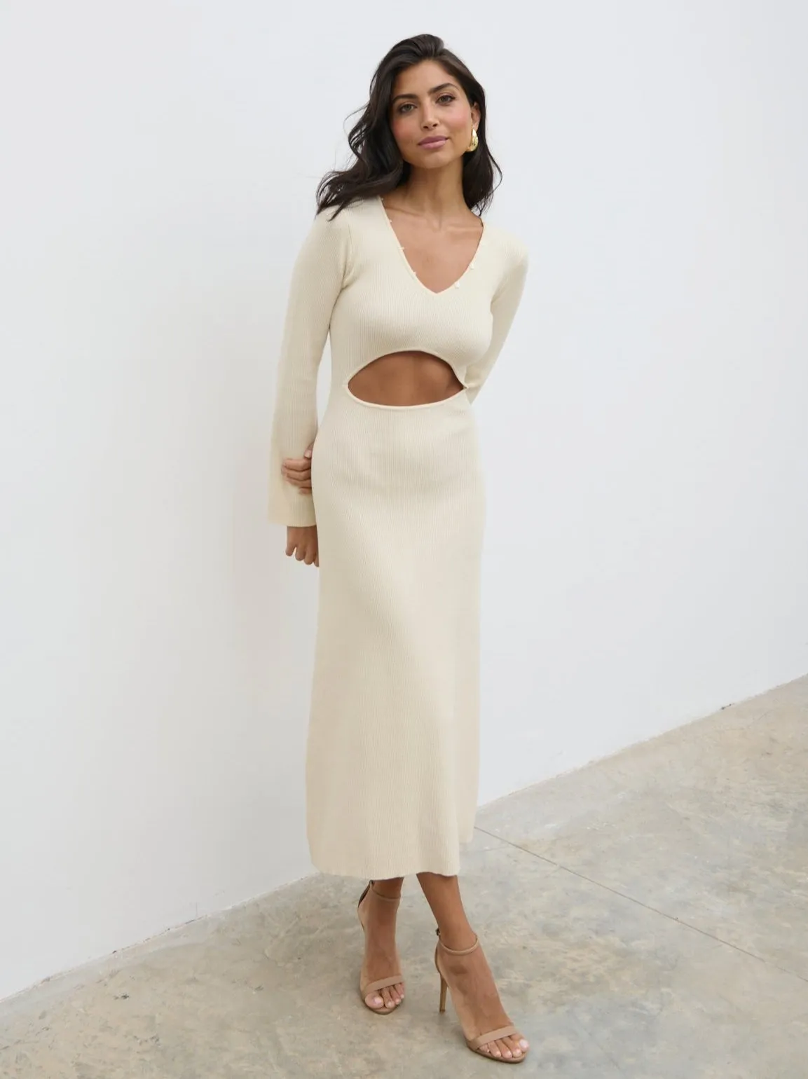 Zahra Cut Out Knit Midaxi Dress - Cream sold by Pretty Lavish product image thumbnail 4