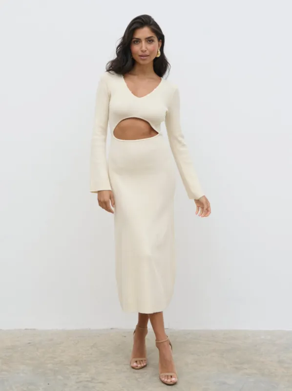 Zahra Cut Out Knit Midaxi Dress - Cream sold by Pretty Lavish