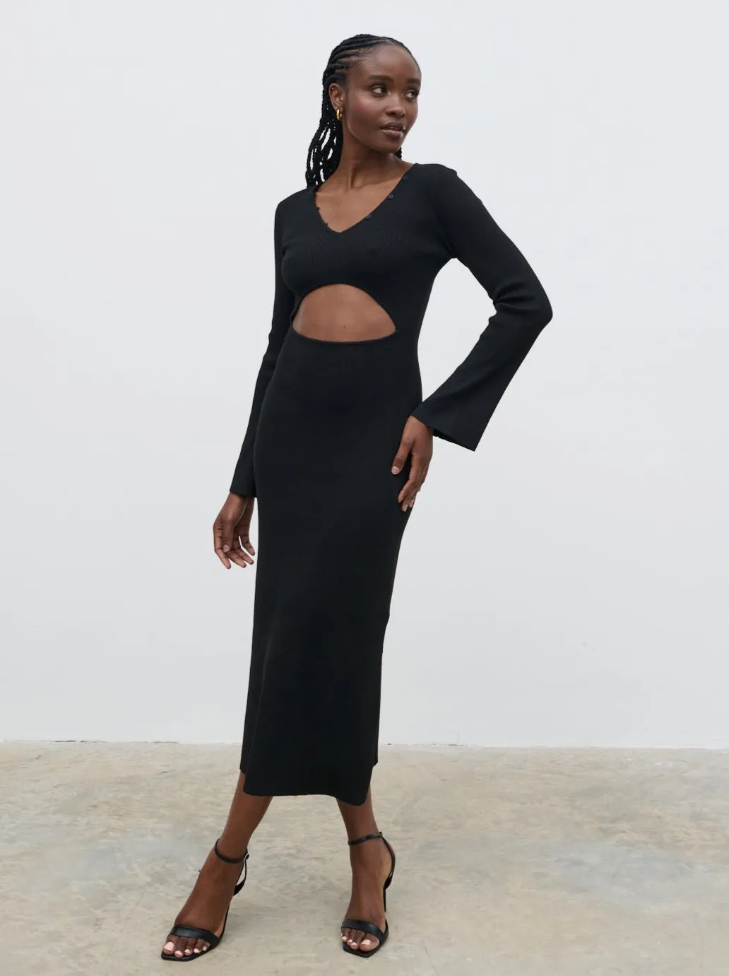 Zahra Cut Out Knit Midaxi Dress - Black sold by Pretty Lavish