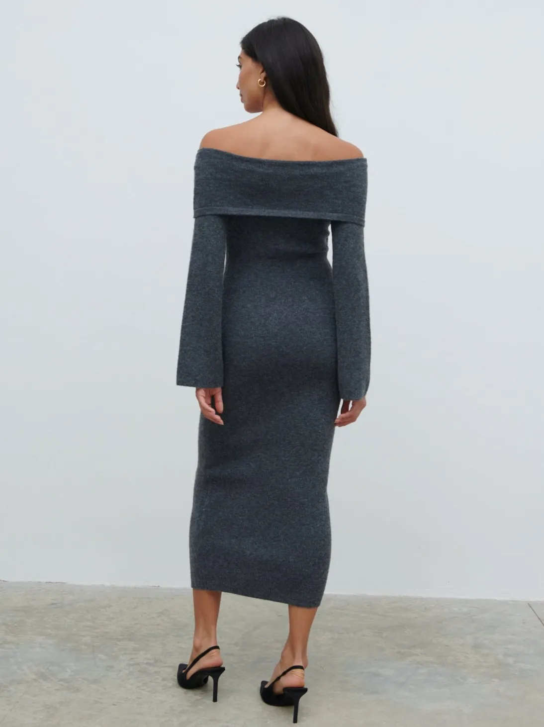 Tilda Bow Bardot Knit Midaxi Dress - Charcoal sold by Pretty Lavish product image thumbnail 3
